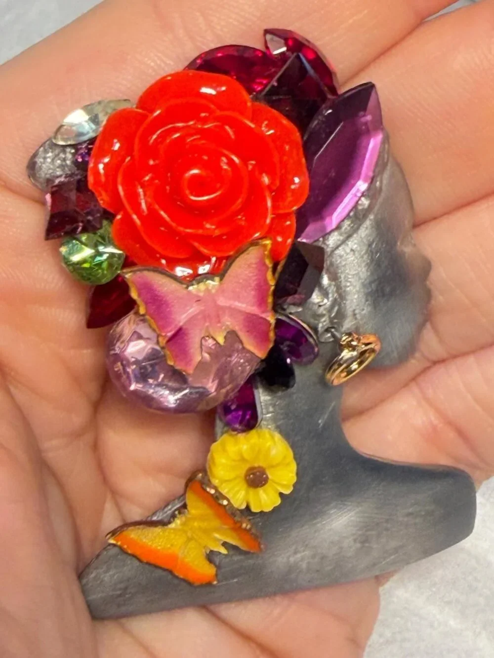 OOAK Lady Silhouette Brooch Signed Luigi Ultracraft Handmade